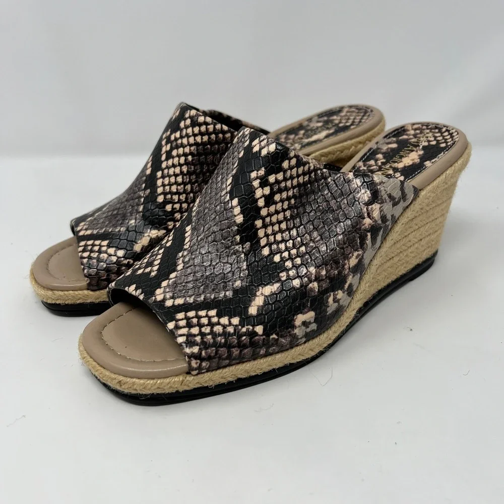 Enzo Angiolini Womens‎ 8.5 Espadrille Wedge Mules Snake Print Slip-On Sandals